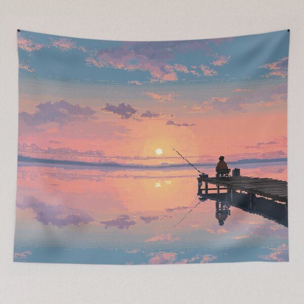 Item preview, Retro Pixel Art Fisherman at Dawn designed and sold by Rtymer.