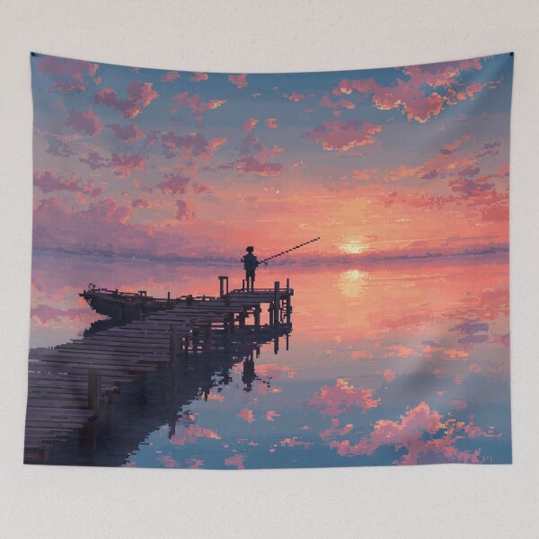 Item preview, Retro Pixel Art Fisherman at Dawn designed and sold by Rtymer.
