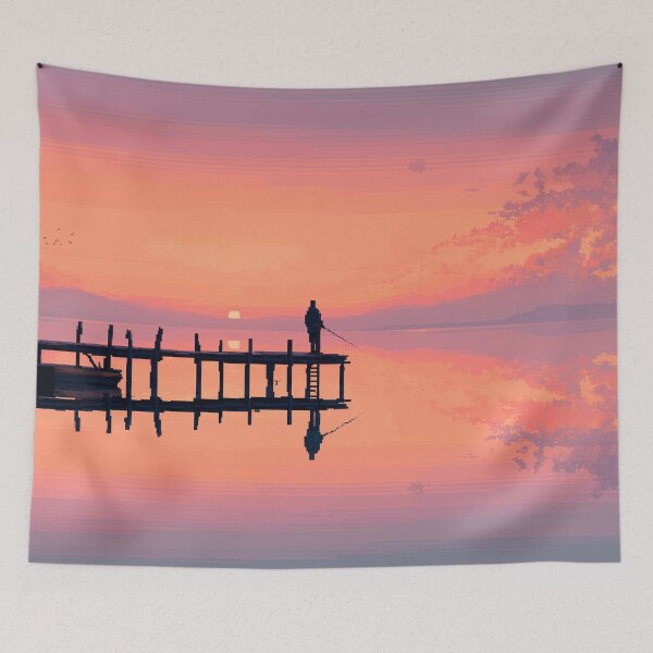 Item preview, Retro Pixel Art Fisherman at Dawn designed and sold by Rtymer.