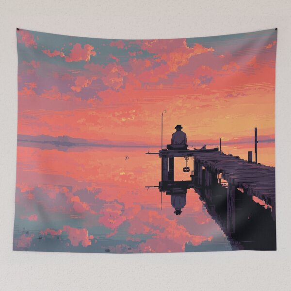 Item preview, Retro Pixel Art Fisherman at Dawn designed and sold by Rtymer.
