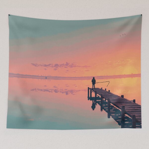 Item preview, Retro Pixel Art Fisherman at Dawn designed and sold by Rtymer.
