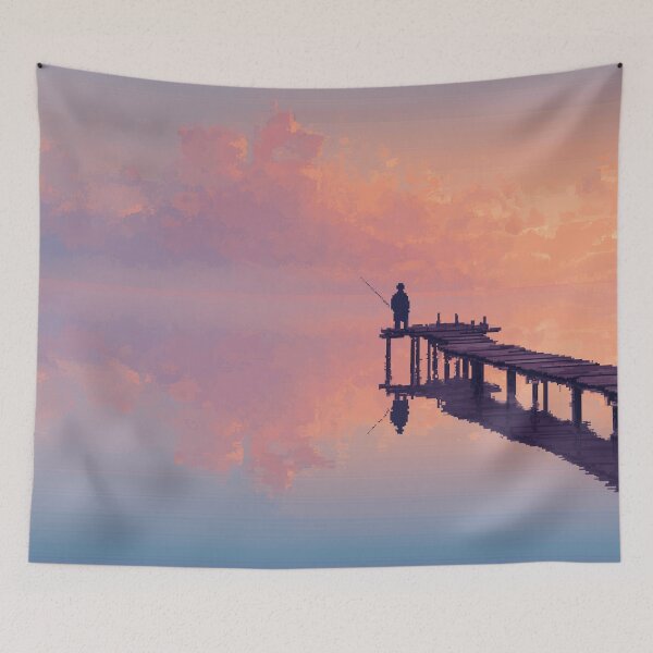 Item preview, Retro Pixel Art Fisherman at Dawn designed and sold by Rtymer.