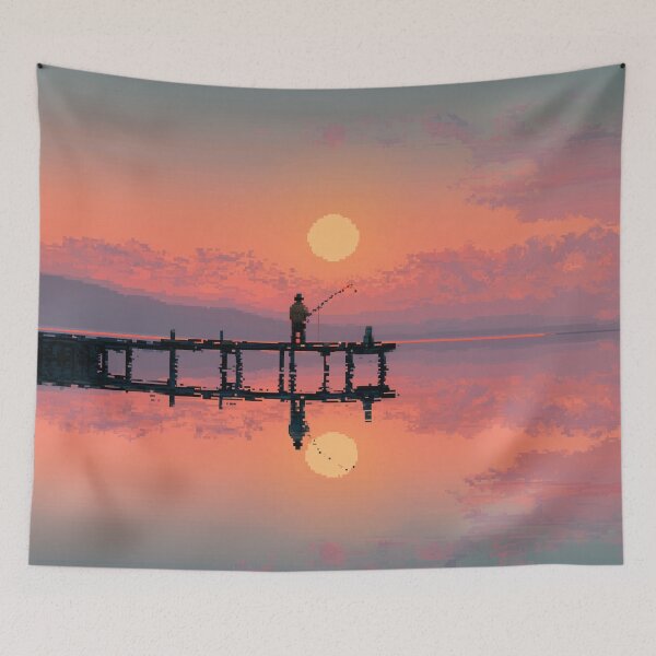 Item preview, Retro Pixel Art Fisherman at Dawn designed and sold by Rtymer.