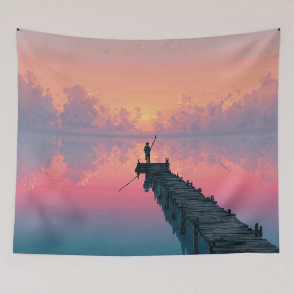 Item preview, Retro Pixel Art Fisherman at Dawn designed and sold by Rtymer.
