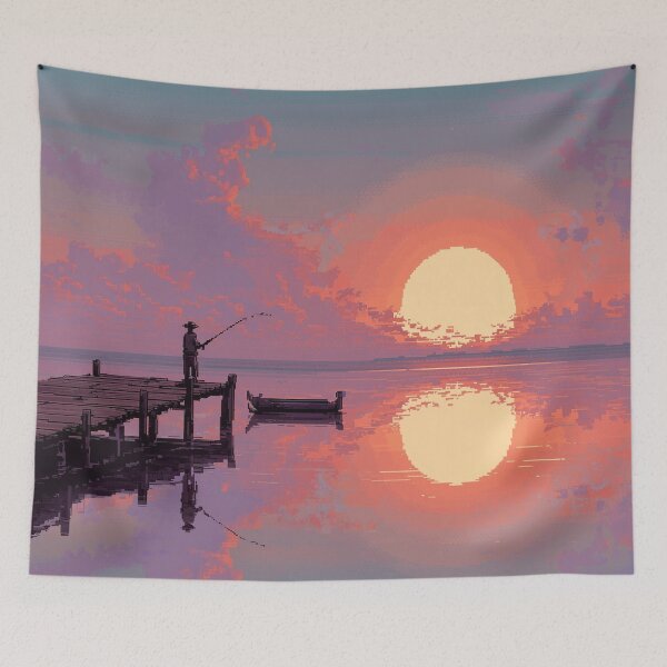 Item preview, Retro Pixel Art Fisherman at Dawn designed and sold by Rtymer.