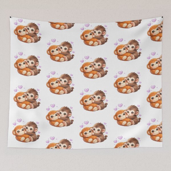 Item preview, Cute Punch Baby Monkey Hugging Orangutan Plushie | Cute Macaque   designed and sold by t-patterns.