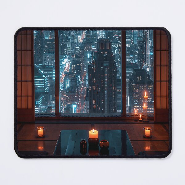Item preview, Skyscraper Tea Ceremony Room Cyberpunk City View Art designed and sold by Kynura.