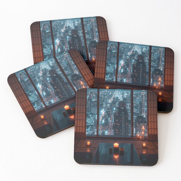 Item preview, Skyscraper Tea Ceremony Room Cyberpunk City View Art designed and sold by Kynura.