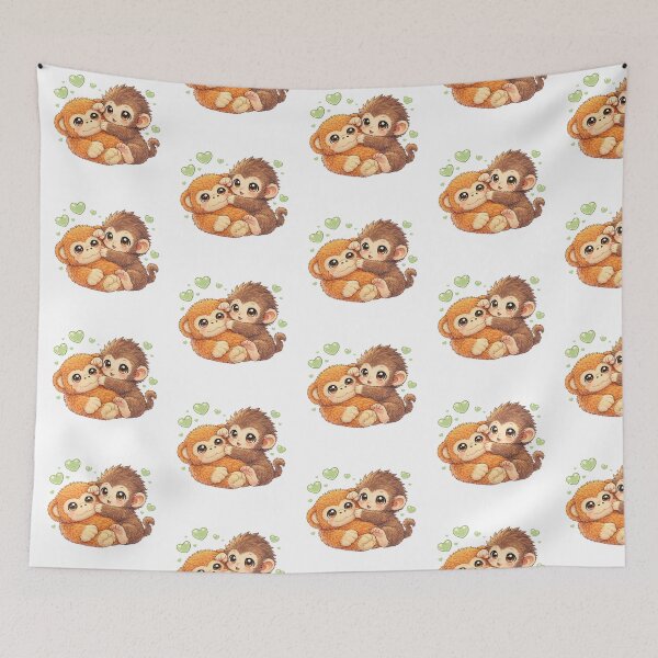 Item preview, Cute Punch Baby Monkey Hugging Orangutan Plushie | Cute Macaque   designed and sold by t-patterns.