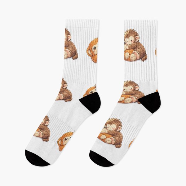 Artikelvorschau, Niedliches Punch-Baby-Äffchen umarmt Orang-Utan-Plüschtier | Niedlicher Makake entworfen und verkauft von t-patterns.