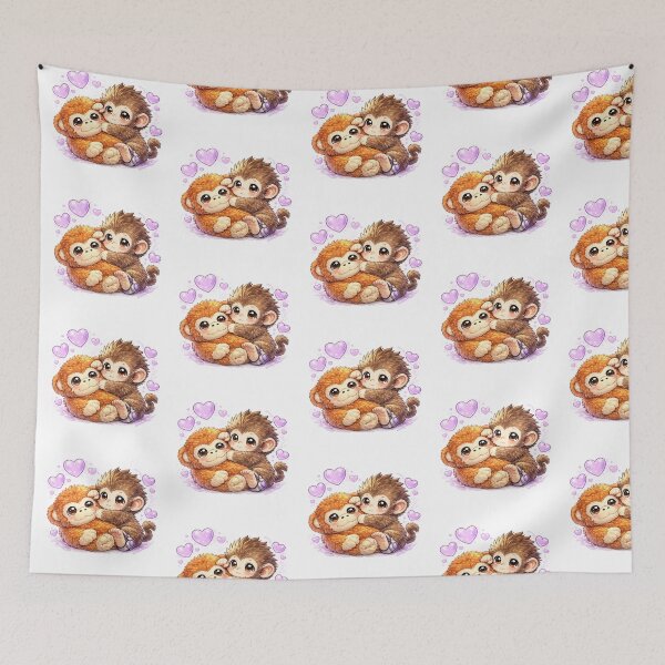 Item preview, Cute Punch Baby Monkey Hugging Orangutan Plushie | Cute Macaque   designed and sold by t-patterns.