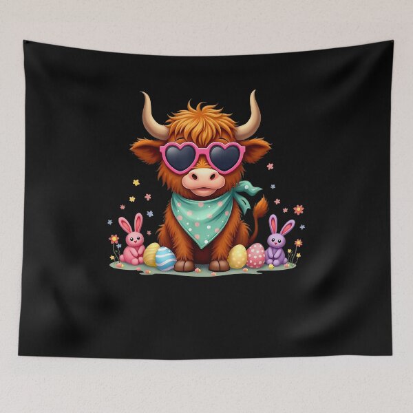 Item preview, Cute Highland Cow Bunnies and Easter Eggs Festive Decor designed and sold by Boutkimaewab.