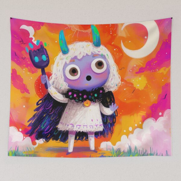Item preview, Neon Kawaii Monster Under Crescent Moon designed and sold by bubblegoth.