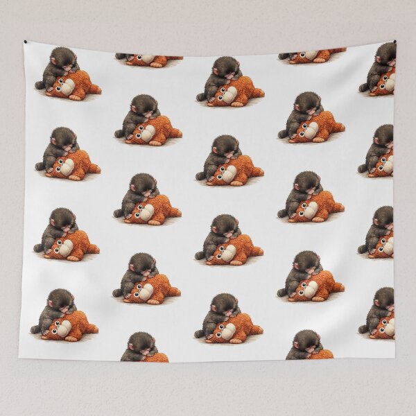 Item preview, Cute Punch Baby Monkey Sleeping On His Orangutan Plushie | Cute Macaque   designed and sold by t-patterns.