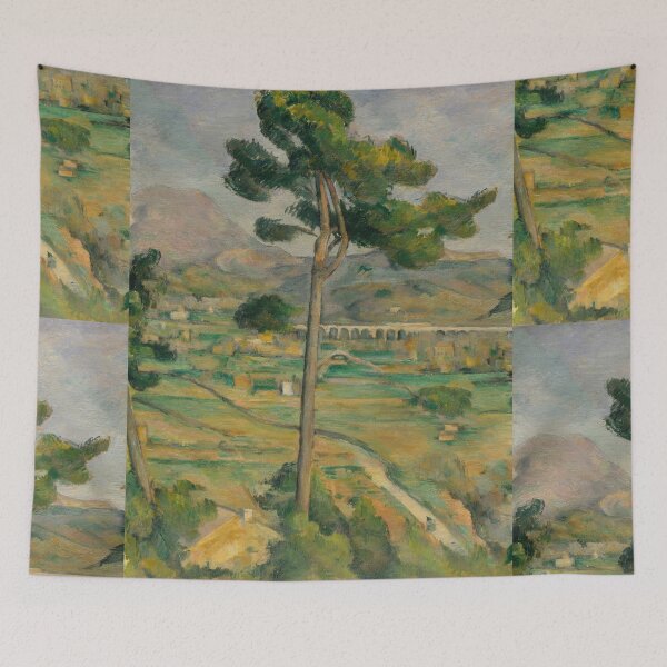 Aperçu de l'œuvre La montagne Sainte-Victoire et le viaduc de Paul Cézanne : Affiche de paysage serein créée et vendue par artofuniverse.