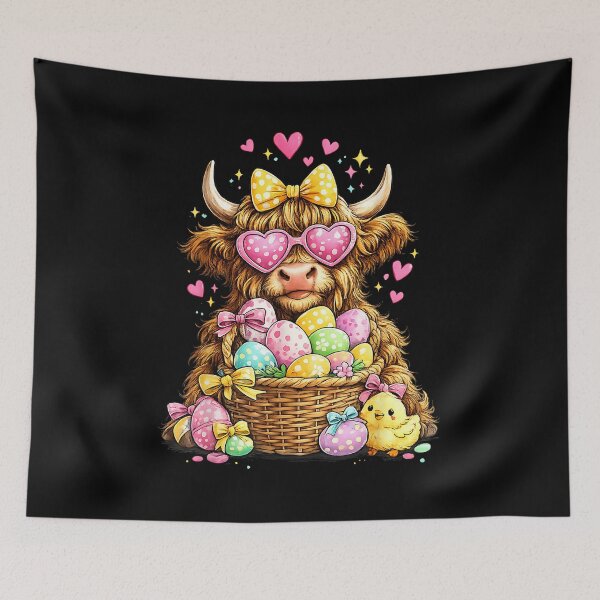 Item preview, Cute Easter Highland Cow with Eggs Bunny Farm designed and sold by Boutkimaewab.