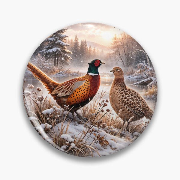Item preview, Winter Pheasants in Forest – Wildlife Nature Art Print designed and sold by TammyHunterArt.