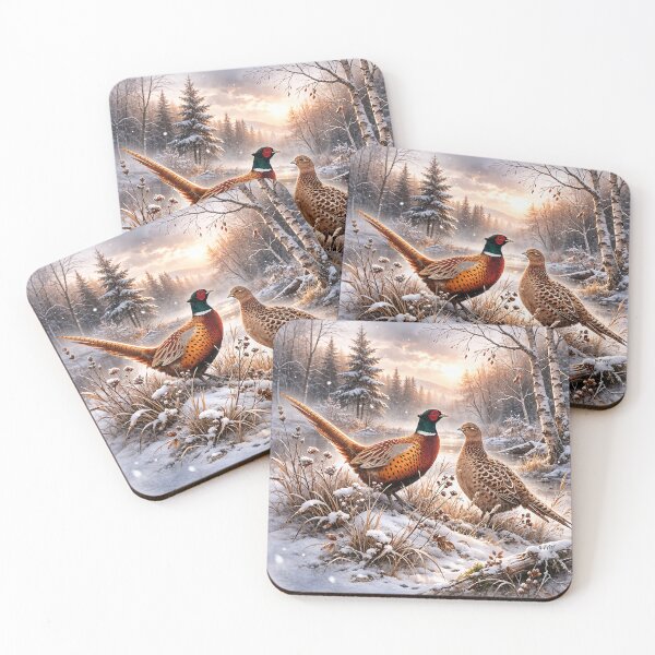 Item preview, Winter Pheasants in Forest – Wildlife Nature Art Print designed and sold by TammyHunterArt.