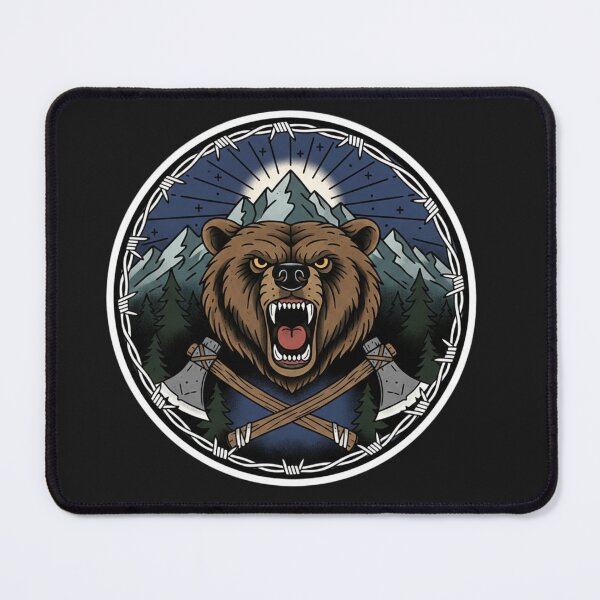 Item preview, Traditional Grizzly Bear Tattoo Mountain Axes Rugged Outdoor Print designed and sold by TshirtAlles .