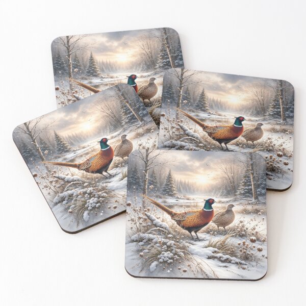 Item preview, Pheasants in a Snowy Forest - Art Print designed and sold by TammyHunterArt.