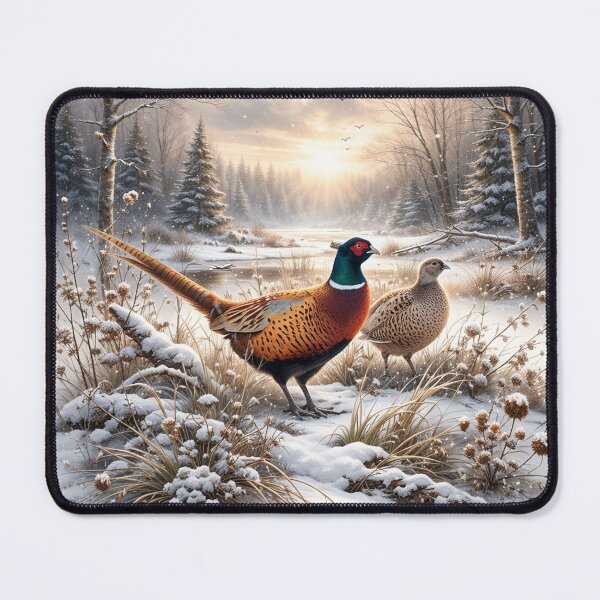 Item preview, Pheasants in a Snowy Forest - Art Print designed and sold by TammyHunterArt.