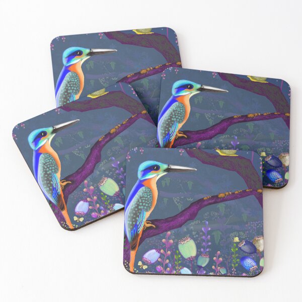 Item preview, Neon Kingfisher’s Twilight A Glowing Midnight Forest Adventure designed and sold by phatlizzardart.