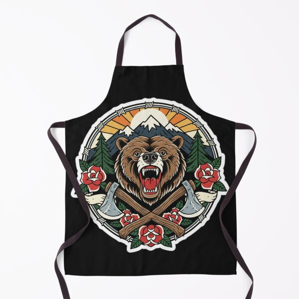 Item preview, Traditional Grizzly Bear Tattoo Mountain Axes Wilderness Wall Art designed and sold by TshirtAlles .