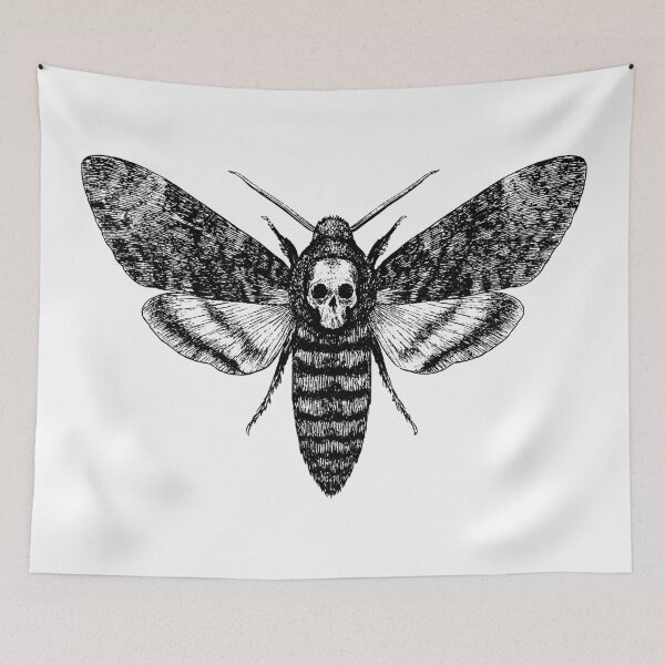Item preview, Death’s-head Hawkmoth (Acherontia atropos) – Black and White Gothic Moth Illustration designed and sold by xndrlab.