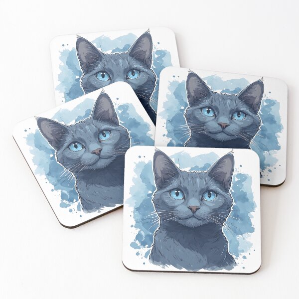 Artikelvorschau, Russisch Blau Katze Aquarellporträt Design entworfen und verkauft von Karolina’s Cozy Creations.