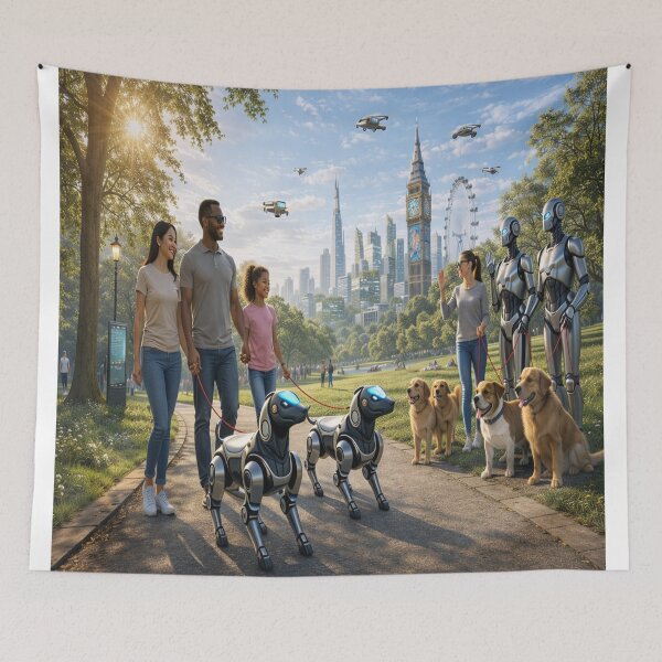 Item preview, London 2045 II:  Human and AI Coexistence in Futuristic Hyde Park designed and sold by Livio Oliveira.