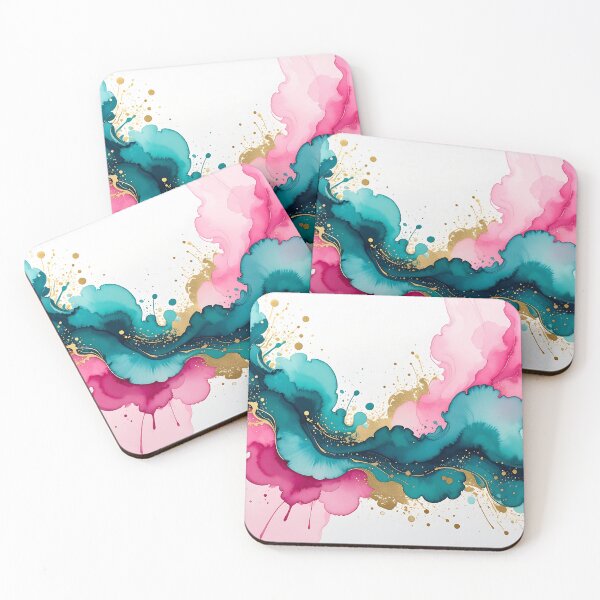 Item preview, Teal, pink & Gold Flow – Abstract Alcohol Ink Art designed and sold by katifinell.