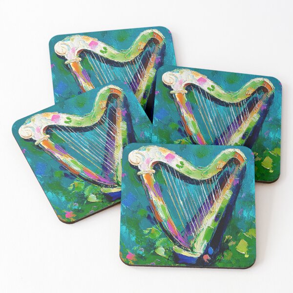 Item preview, St Patrick's Day Colorful Harp with Bold Brushstrokes and Dynamic Blue Green Pink Background designed and sold by OlfactoART Studio.