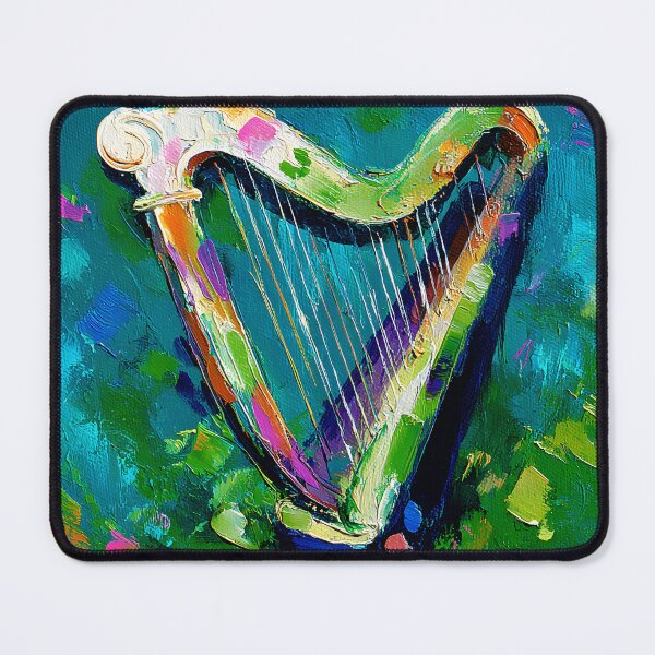 Item preview, St Patrick's Day Colorful Harp with Bold Brushstrokes and Dynamic Blue Green Pink Background designed and sold by OlfactoART Studio.