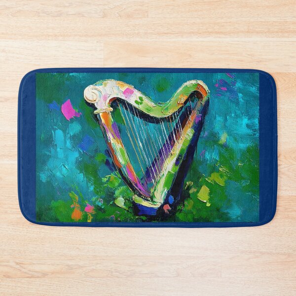 Item preview, St Patrick's Day Colorful Harp with Bold Brushstrokes and Dynamic Blue Green Pink Background designed and sold by OlfactoART Studio.