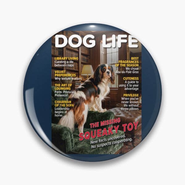 Item preview, DOG LIFE Magazine Cover – "The Missing Squeaky Toy" – Funny Spaniel Art designed and sold by FrancophileFun.
