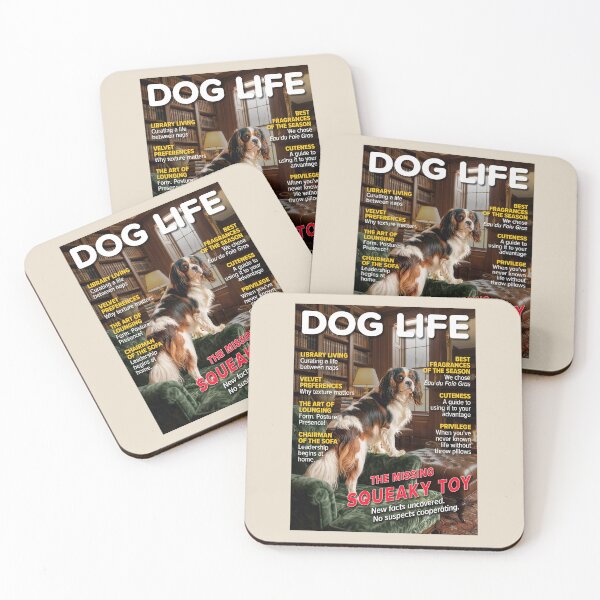 Item preview, DOG LIFE Magazine Cover – "The Missing Squeaky Toy" – Funny Spaniel Art designed and sold by FrancophileFun.
