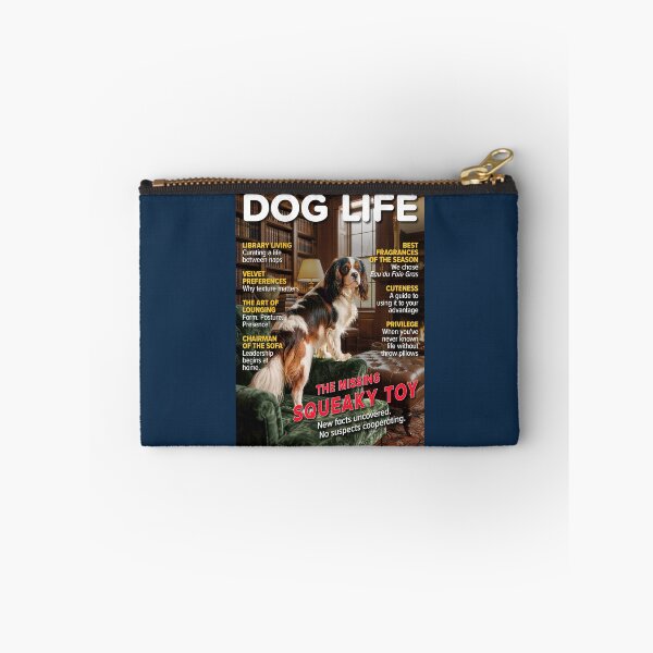 Item preview, DOG LIFE Magazine Cover – "The Missing Squeaky Toy" – Funny Spaniel Art designed and sold by FrancophileFun.