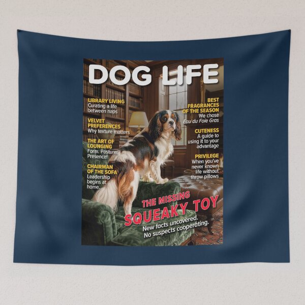 Item preview, DOG LIFE Magazine Cover – "The Missing Squeaky Toy" – Funny Spaniel Art designed and sold by FrancophileFun.