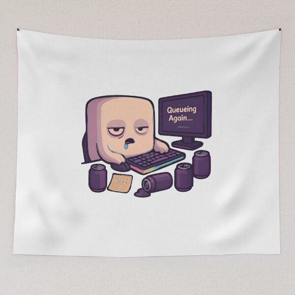 Item preview, Queueing Again Sleep lol Funny Notch Style Programmer Humor T-Shirt designed and sold by Zenith Design.