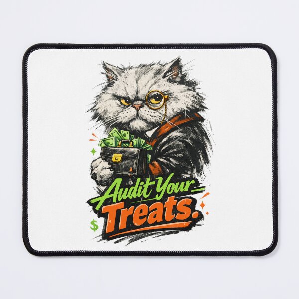 Item preview, Sir Reginald Fluff Audit Your Treats Funny Financial Cat Art - Grumpy Persian Cat Accountant Tax Evader in Smoking Jacket and Monocle - Sarcastic Business Humor Wall Art and Apparel designed and sold by Vivaan Studio.