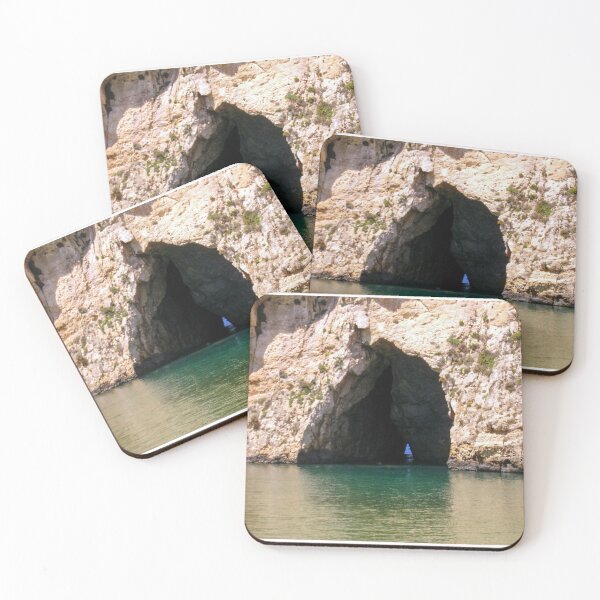 Item preview, Sea Cave Entrance in Limestone Cliff With Turquoise Water and Coastal Archway designed and sold by Nmallia.