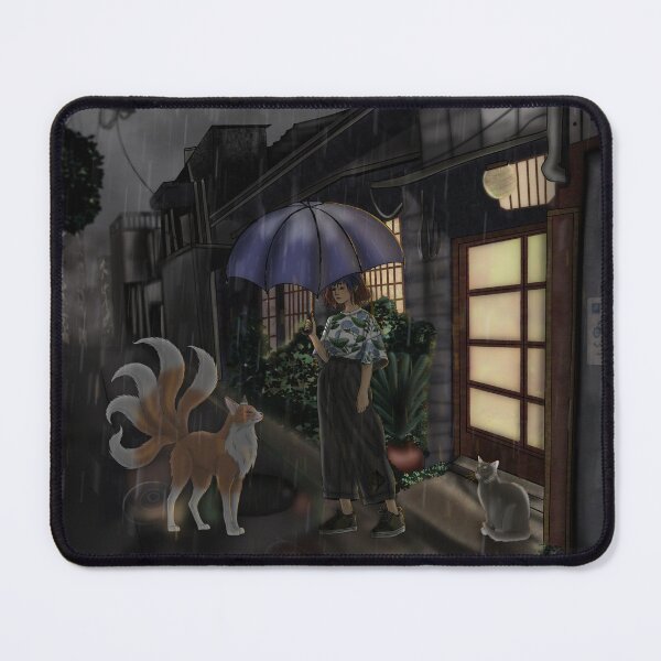 Item preview, Mystical Encounter in the Rain: Kitsune and Japanese Street designed and sold by Nekogobido.