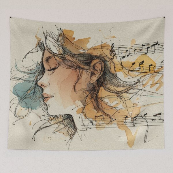 Item preview, Woman listening to music with notes designed and sold by anytka.
