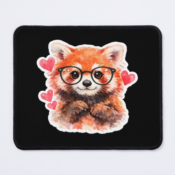 Item preview, Cute Red Panda With Glasses and hearts Watercolor – Kawaii Nerd Animal designed and sold by timizar.
