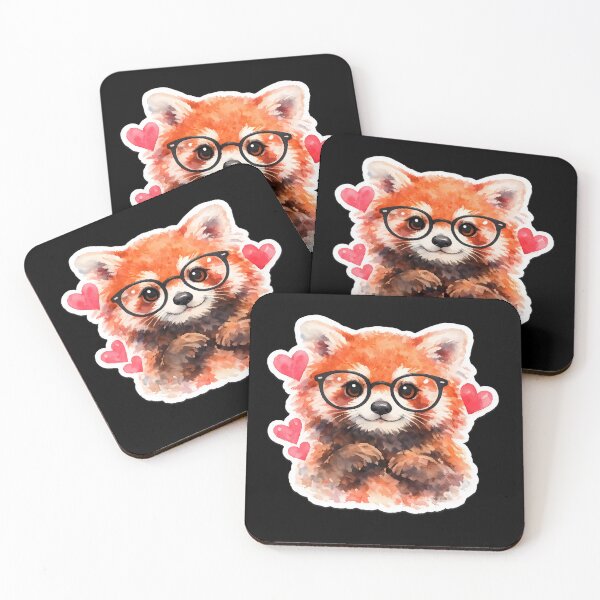 Item preview, Cute Red Panda With Glasses and hearts Watercolor – Kawaii Nerd Animal designed and sold by timizar.