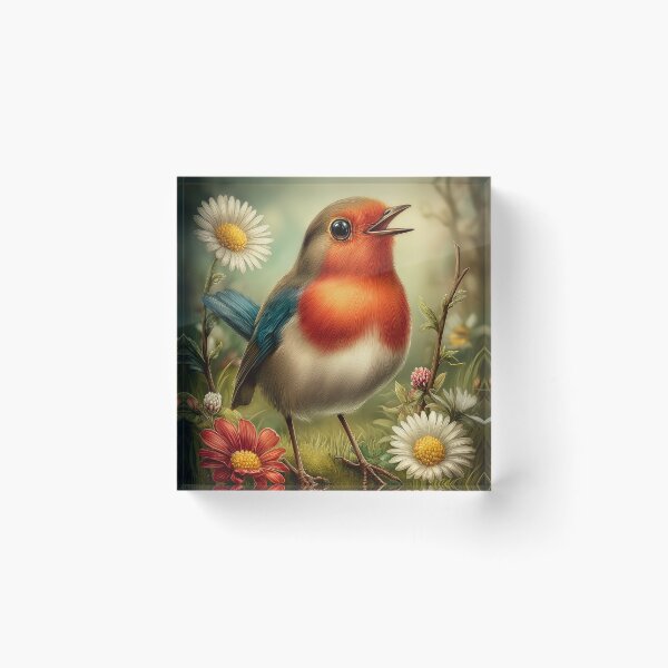 Item preview, Red Robin Bird Singing Among Flowers designed and sold by PetsArt.