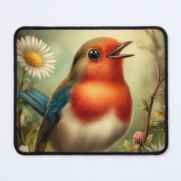 Item preview, Red Robin Bird Singing Among Flowers designed and sold by PetsArt.