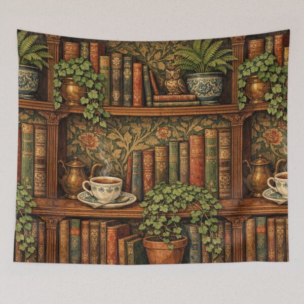 Item preview, Vintage romantic book shelf with tea and plants designed and sold by hollycooper.