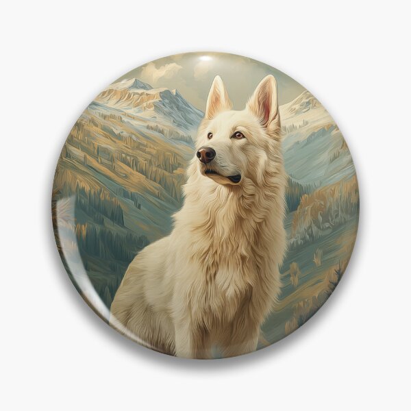 Item preview, White Swiss Shepherd Dog in Mountains designed and sold by PetsArt.