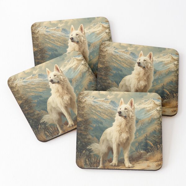 Item preview, White Swiss Shepherd Dog in Mountains designed and sold by PetsArt.